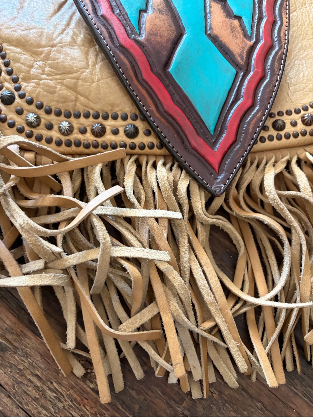 Double J Saddlery SHOWSTOPPER Fringed Leather Shoulder Bag with TBIRD Shield - Picture 4 of 10